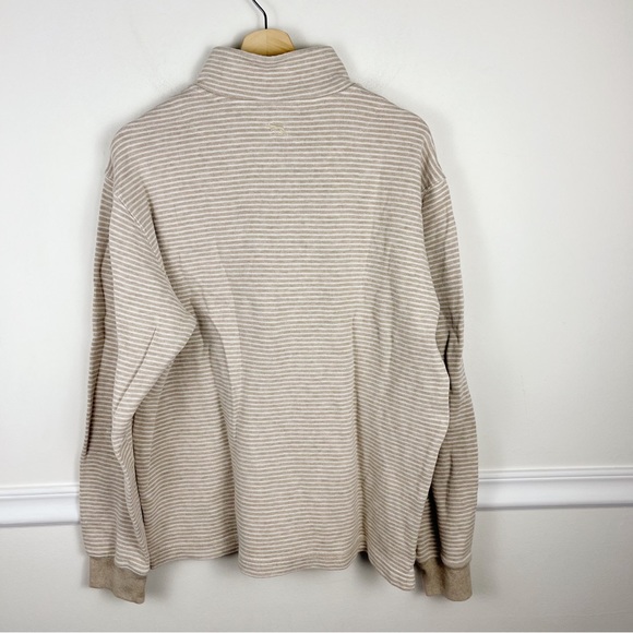 Todd & Gunn Beige White Striped Riverlands Sweatshirt 1/4 Zip 100% Cotton Size M - Picture 3 of 12